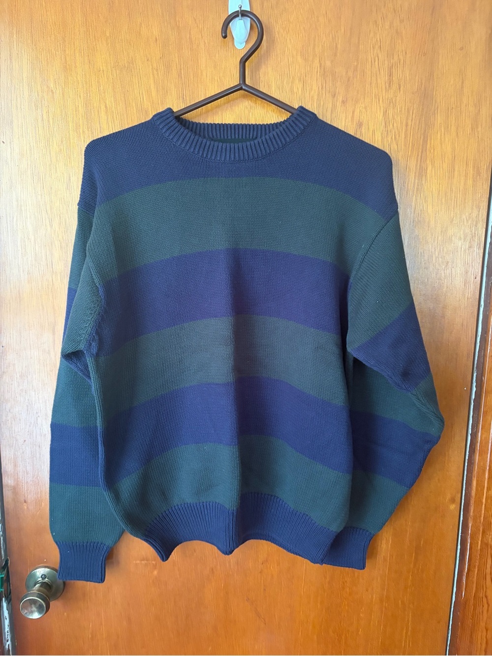 croft & barrow Navy and Forest Green Striped Crewneck Sweater